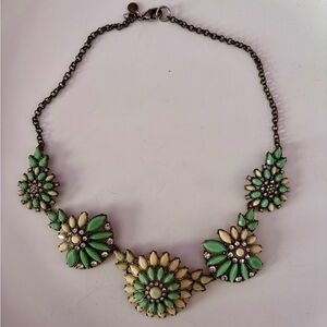 J Crew Floral Teal and Cream Statement necklace 90’s vintage